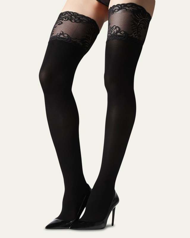 Feathers Opaque Stay-Up Thigh Highs
